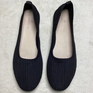 Danskin Hope Black Ribbed Knit Ballet Flats Vegan Slip On Shoes Women's 8.5